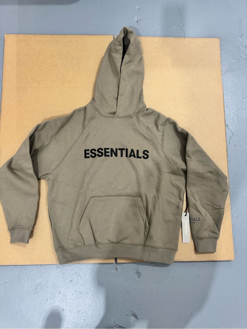 Essentials Khaki Pullover Hoodie with Black Chest Logo